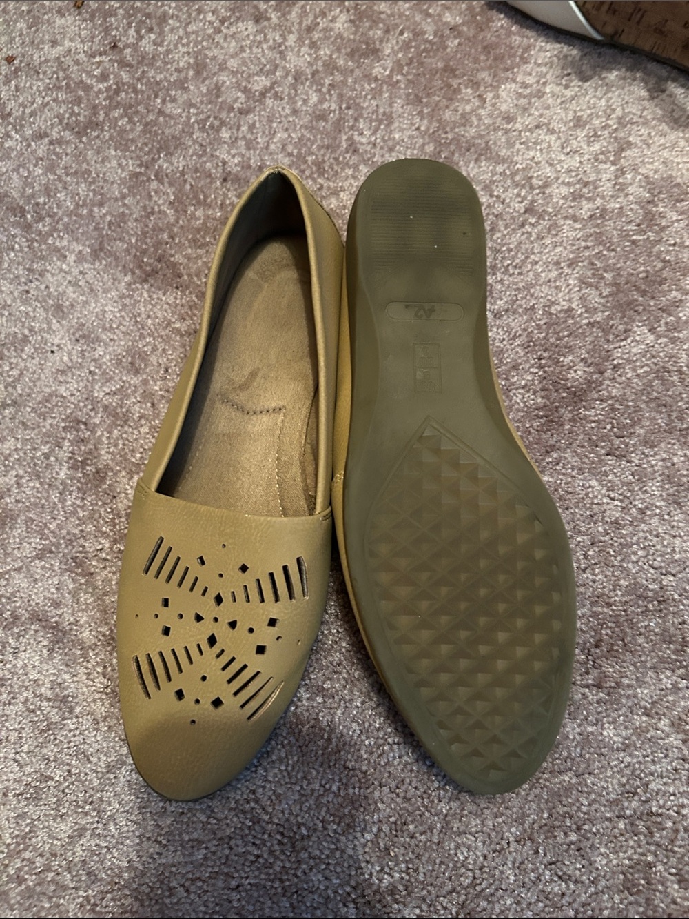 Women’s Laser-Cut Tan Slip-On Flats - Picture 2 of 2